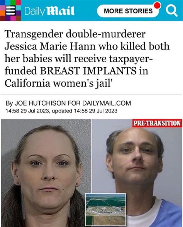 
Who is Jessica Marie Hann? Transgender murderer in California set to receive state-funded breast implants 